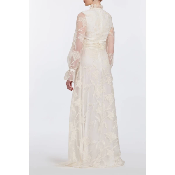 Markarian Adeline Ivory Floral Ruffle Neck Gown, view 6