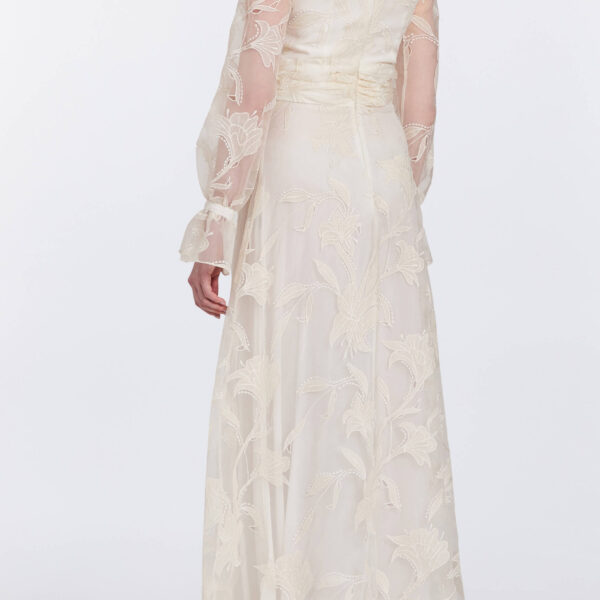 Markarian gowns with romantic neckline and structured silhouette