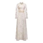 Markarian gown with romantic neckline and structured silhouette