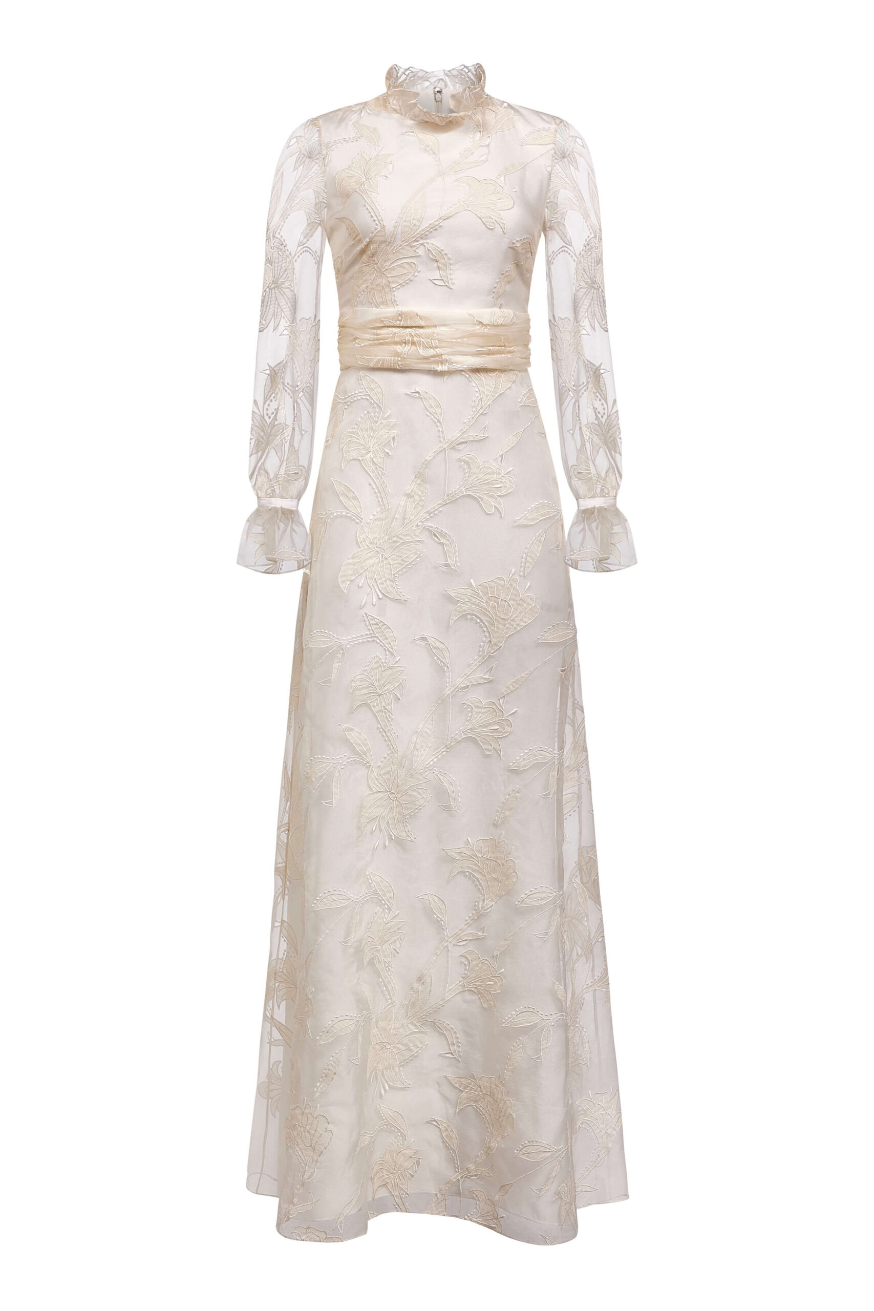 Markarian gown with romantic neckline and structured silhouette