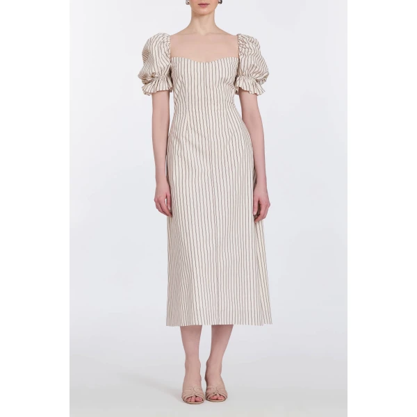 Markarian bridal with romantic neckline and structured silhouette