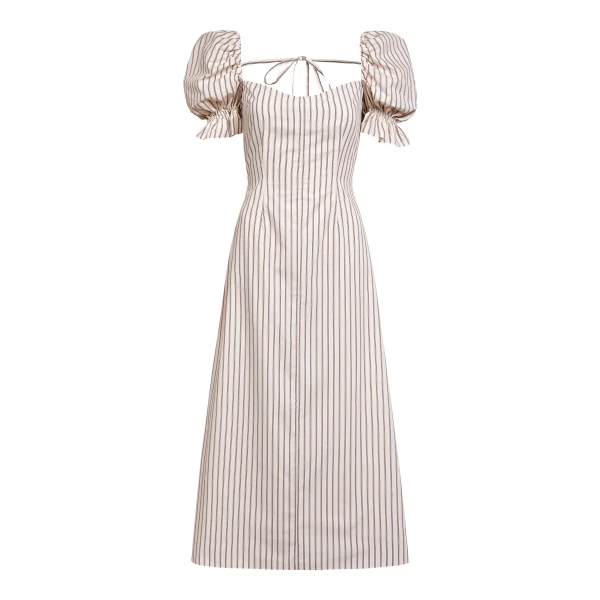 Markarian gown with romantic neckline and structured silhouette