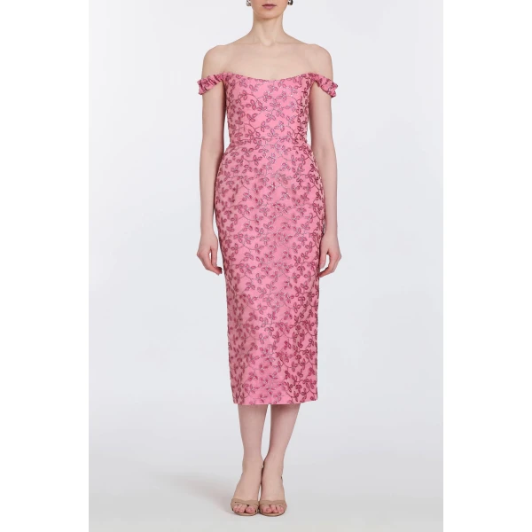 Markarian Amina Pink Sequin Midi Dress, view 4
