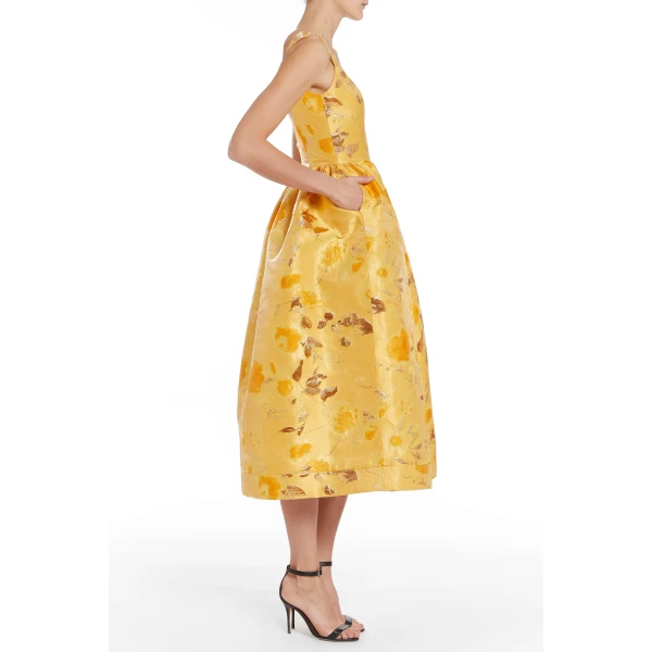 Markarian Apple Gold Floral Brocade Midi Dress, view 4