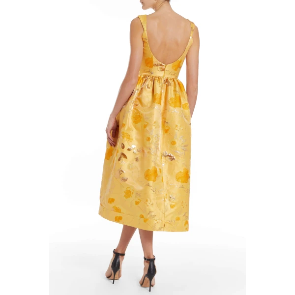 Markarian Apple Gold Floral Brocade Midi Dress, view 5