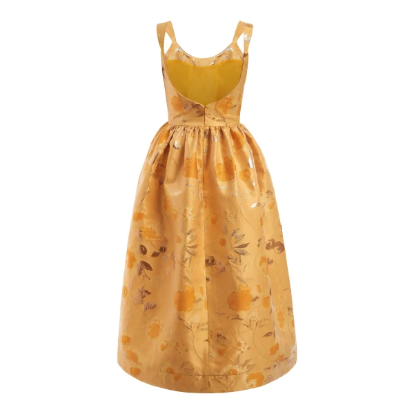 Markarian Apple Gold Floral Brocade Midi Dress, view 6