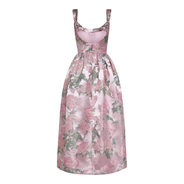 Markarian Apple Light Pink Brocade Corset Midi Dress, view 3