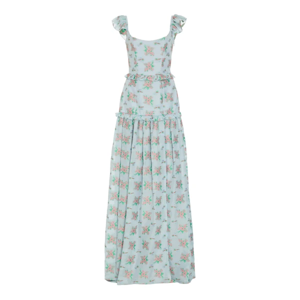 Markarian Arabella Blue and Pink Floral Corset Gown