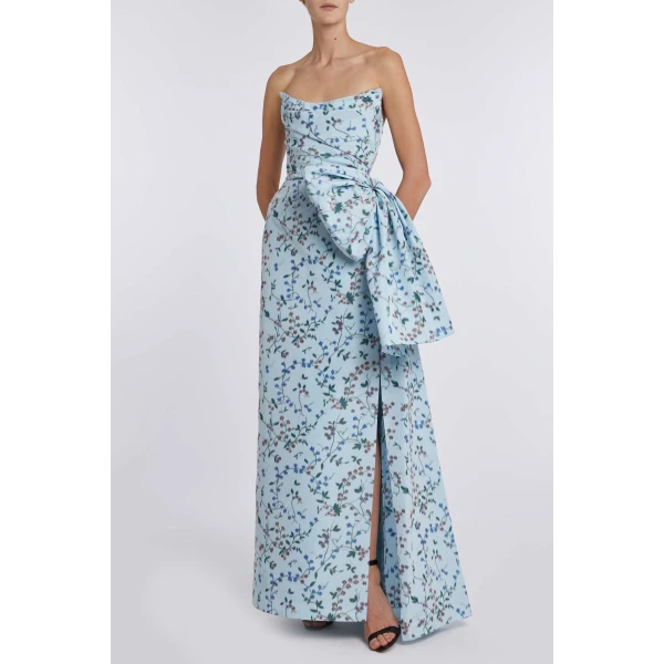 Markarian Athena Blue Ikat Strapless Gown, view 3