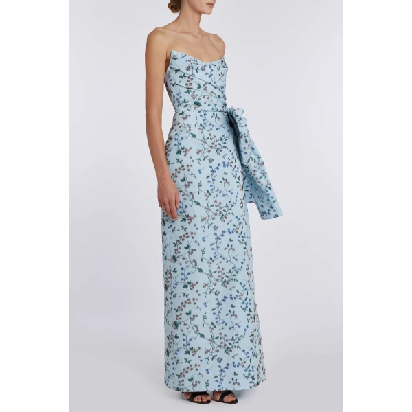 Markarian Athena Blue Ikat Strapless Gown, view 4