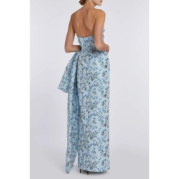 Markarian Athena Blue Ikat Strapless Gown, view 5