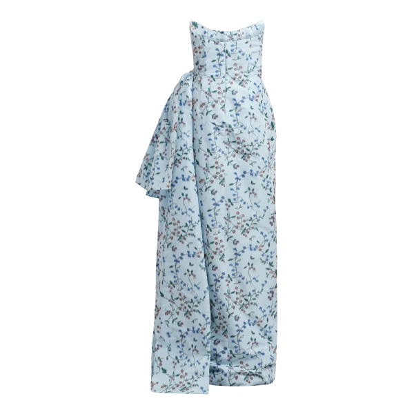 Markarian Athena Blue Ikat Strapless Gown, view 6