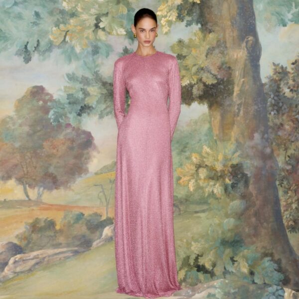 Markarian dress with romantic neckline and structured silhouette