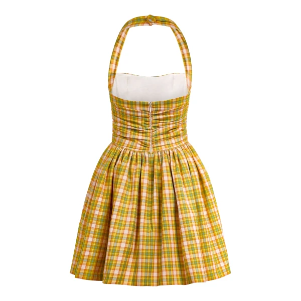 Markarian Briar Saffron Plaid Cotton Ruched Bodice Mini Dress, view 3