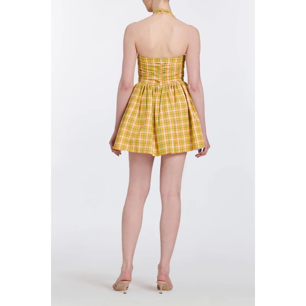Markarian Briar Saffron Plaid Cotton Ruched Bodice Mini Dress, view 6