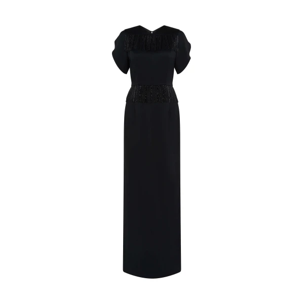 Markarian gown with romantic neckline and structured silhouette