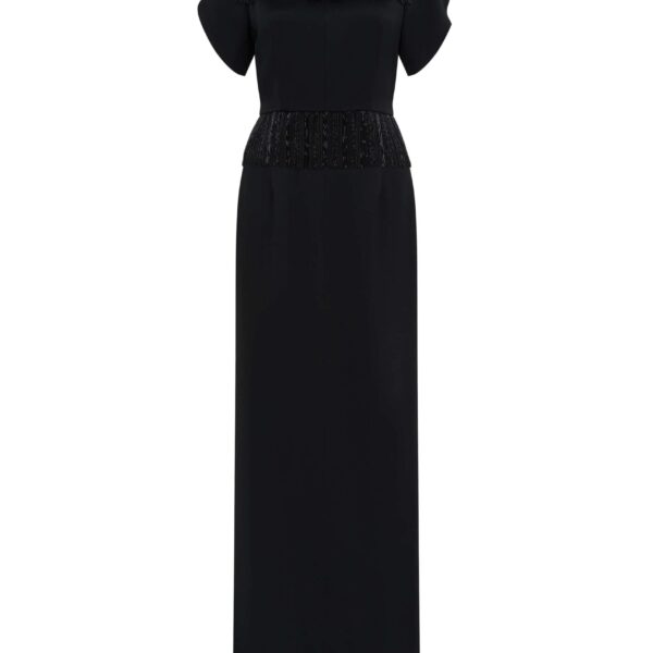 Markarian gown with romantic neckline and structured silhouette