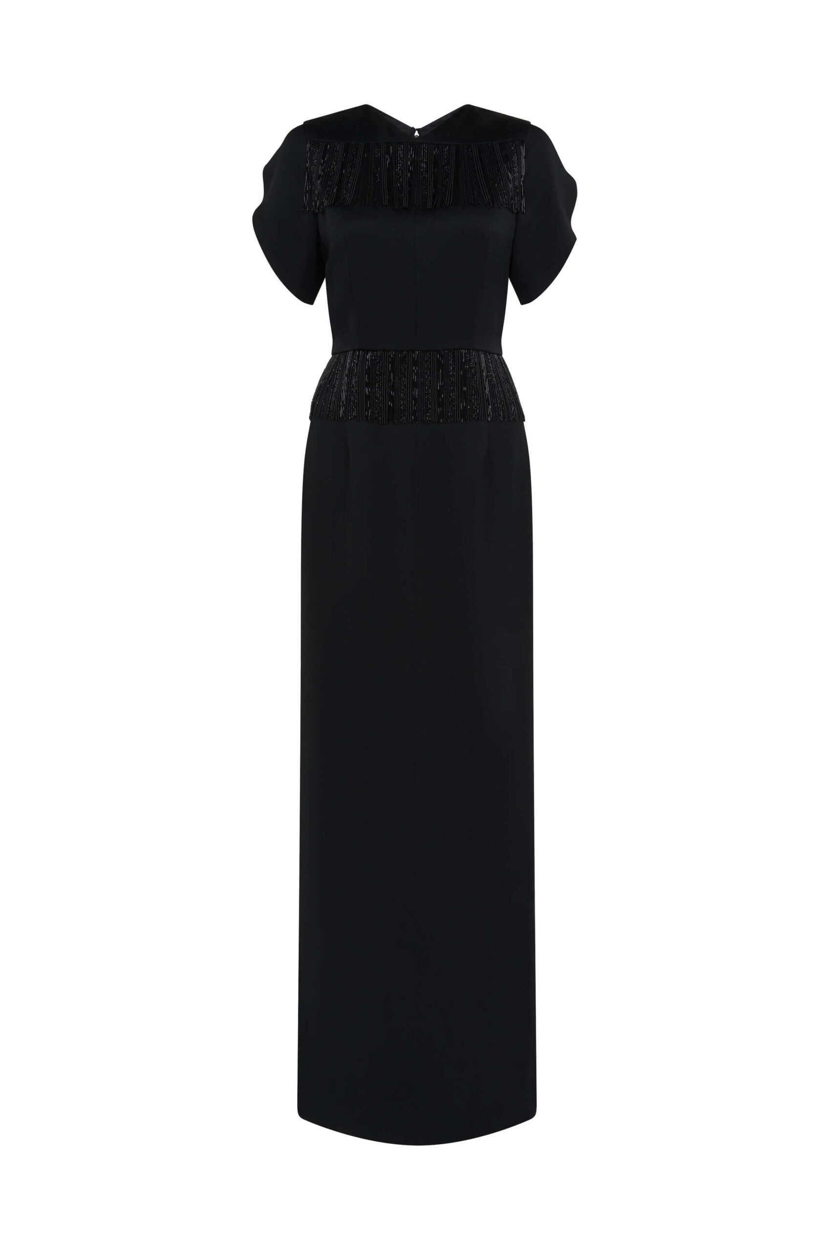 Markarian gown with romantic neckline and structured silhouette