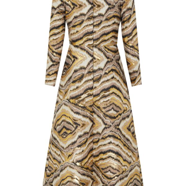 Markarian dresses with romantic neckline and structured silhouette