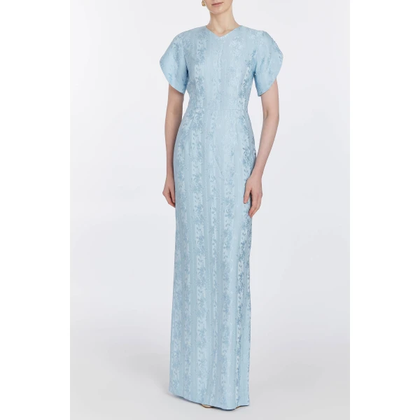Markarian dresses with romantic neckline and structured silhouette
