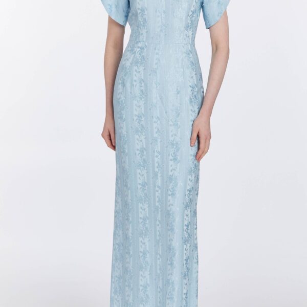 Markarian dresses with romantic neckline and structured silhouette