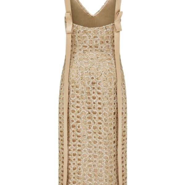 Markarian dress with romantic neckline and structured silhouette