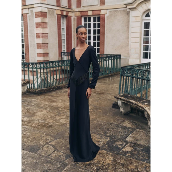 Markarian Della Long Sleeve Fringe Gown, view 2