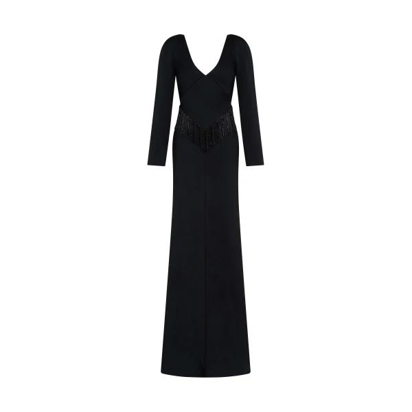 Markarian Della Long Sleeve Fringe Gown
