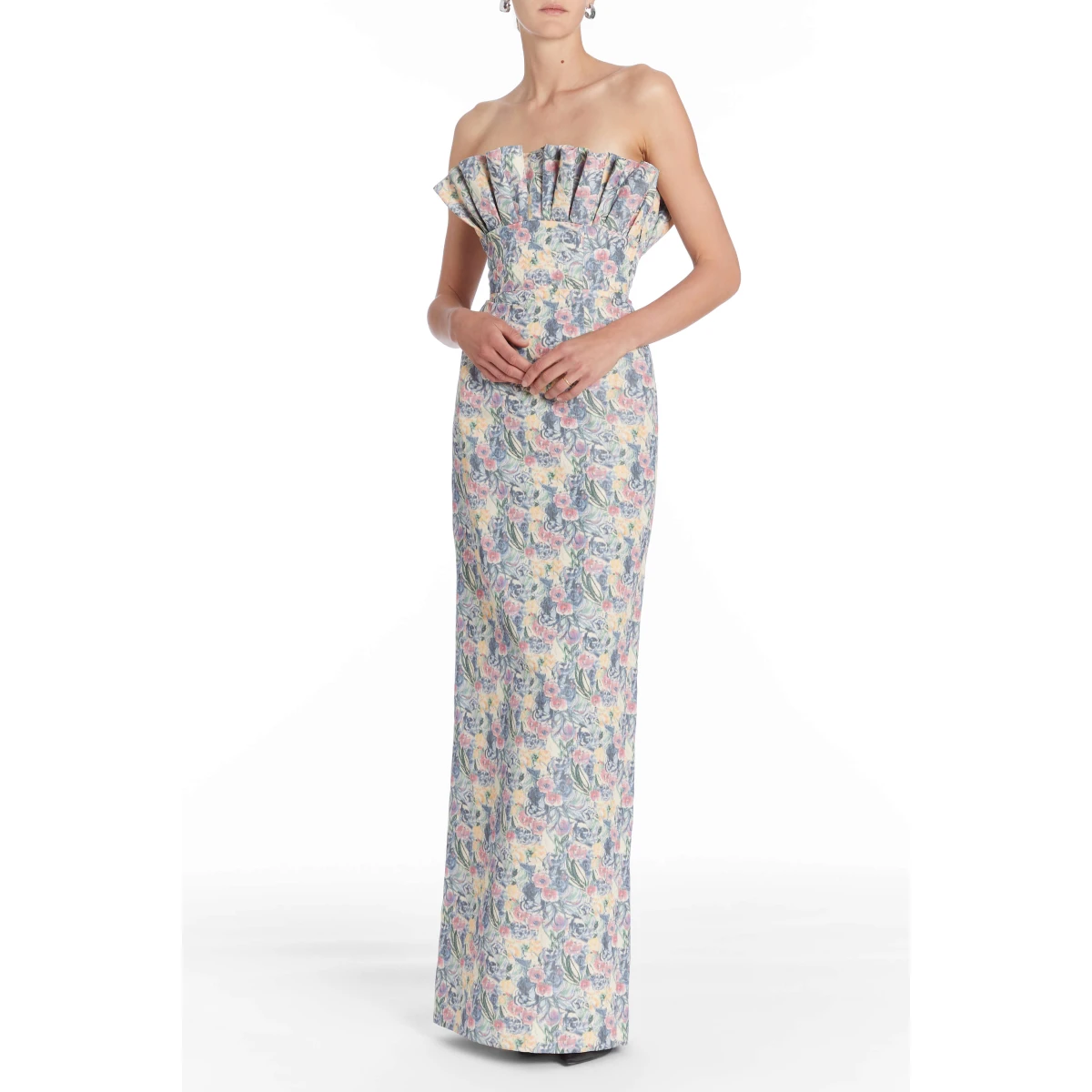 Markarian dresses with romantic neckline and structured silhouette