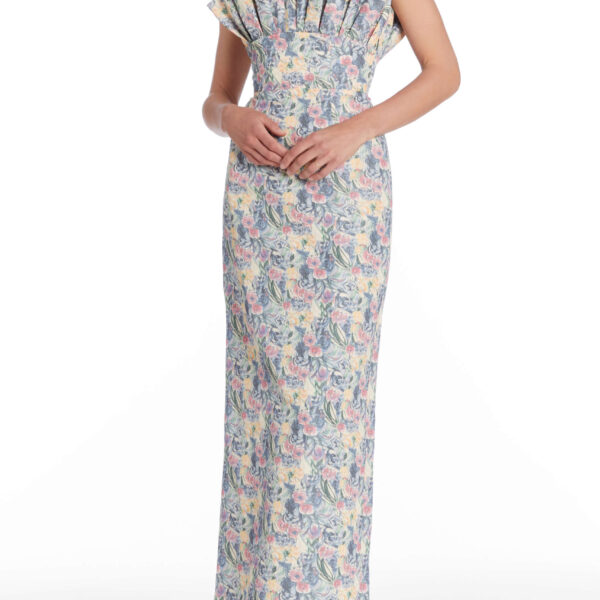 Markarian dresses with romantic neckline and structured silhouette