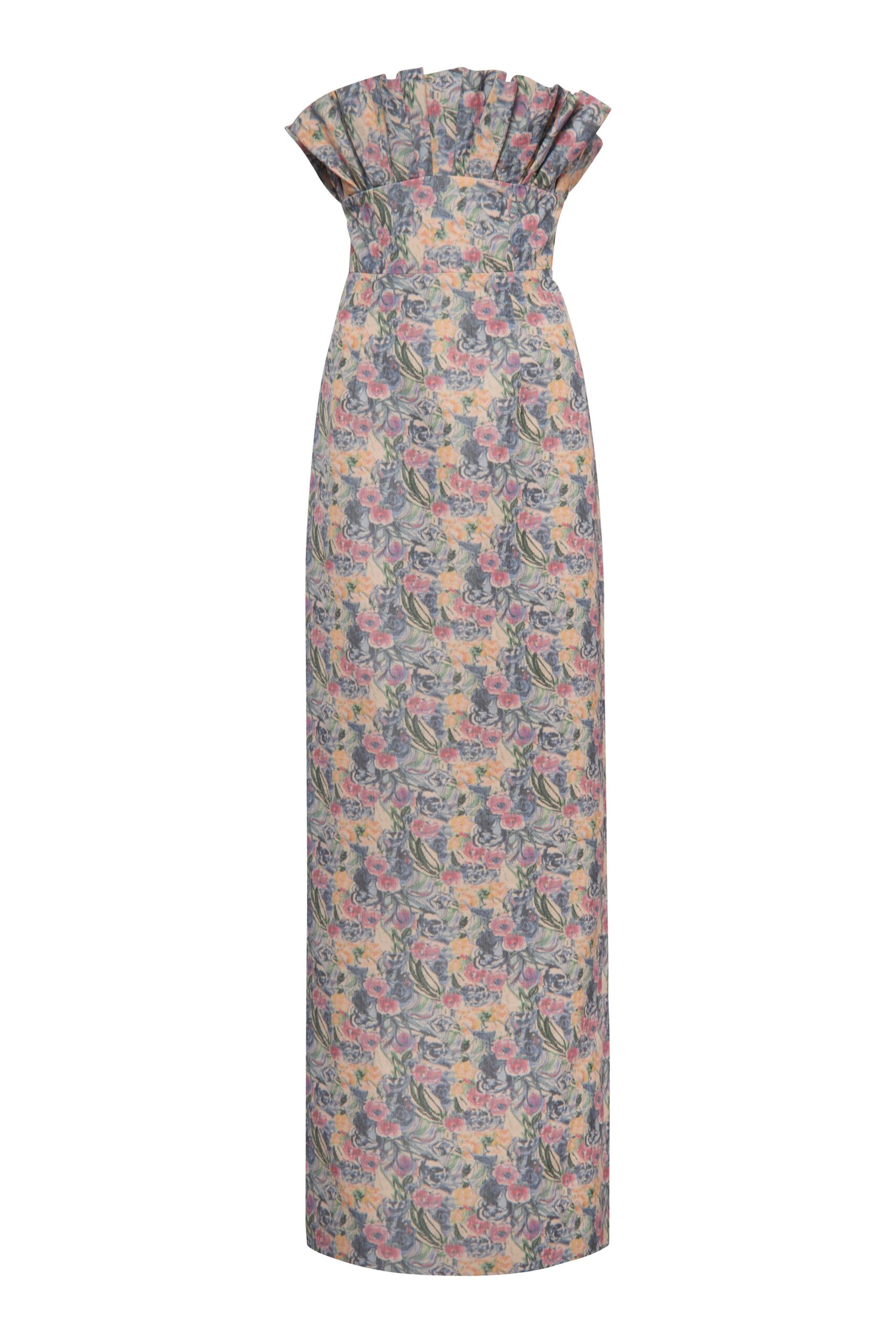 Markarian gown with romantic neckline and structured silhouette