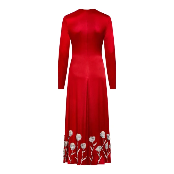 Markarian Elsie Red Handbeaded Hem Midi Dress, view 3