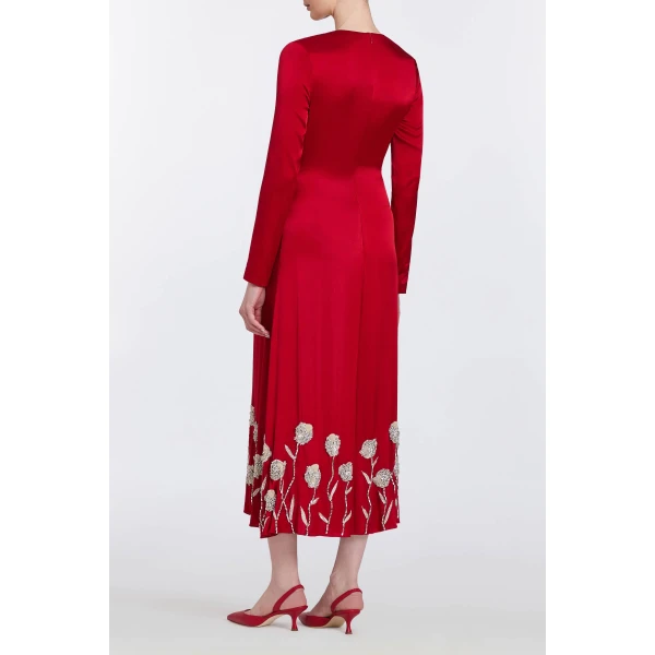 Markarian Elsie Red Handbeaded Hem Midi Dress, view 6