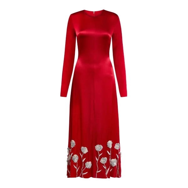 Markarian Elsie Red Handbeaded Hem Midi Dress