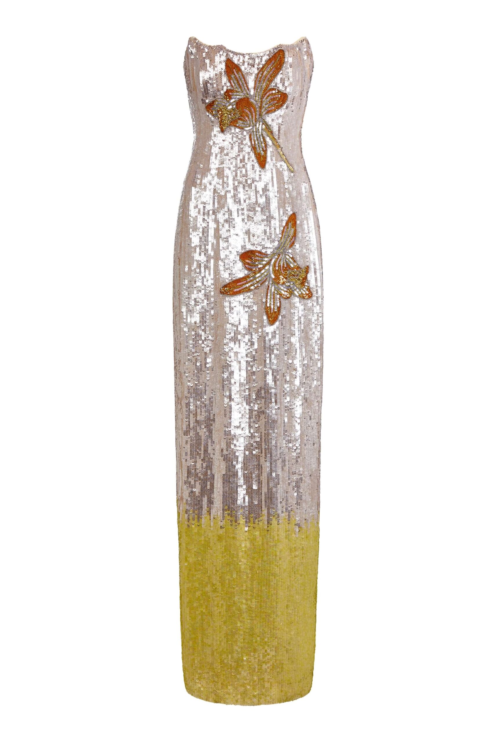 Markarian gown with romantic neckline and structured silhouette