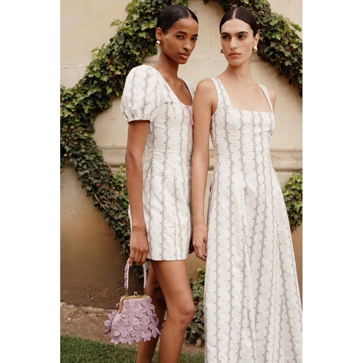 Markarian dress with romantic neckline and structured silhouette