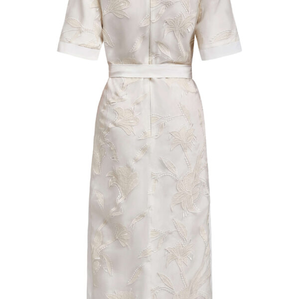 Markarian dresses with romantic neckline and structured silhouette