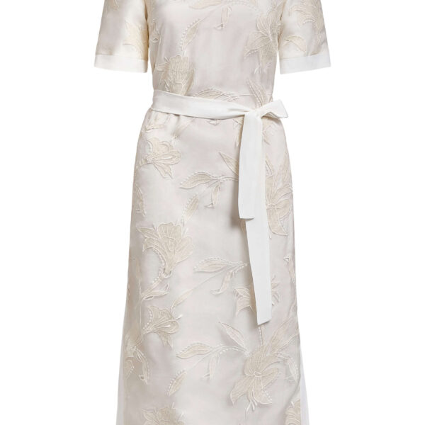Markarian gown with romantic neckline and structured silhouette