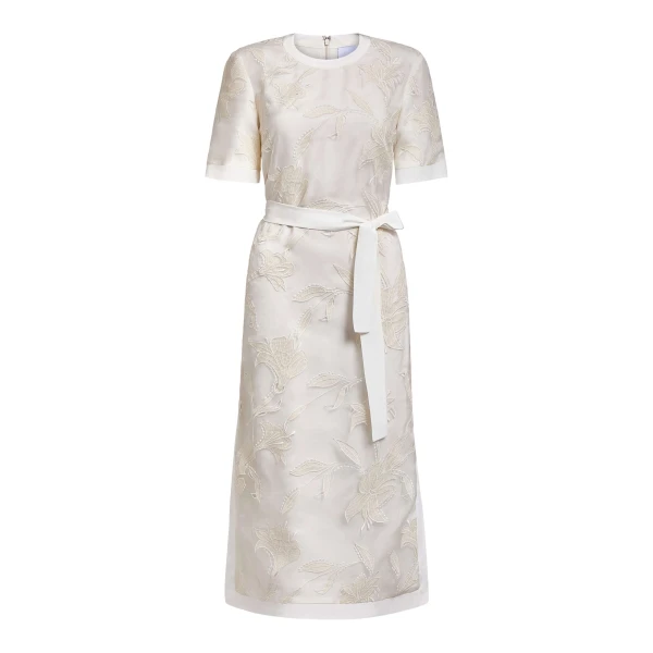 Markarian gown with romantic neckline and structured silhouette