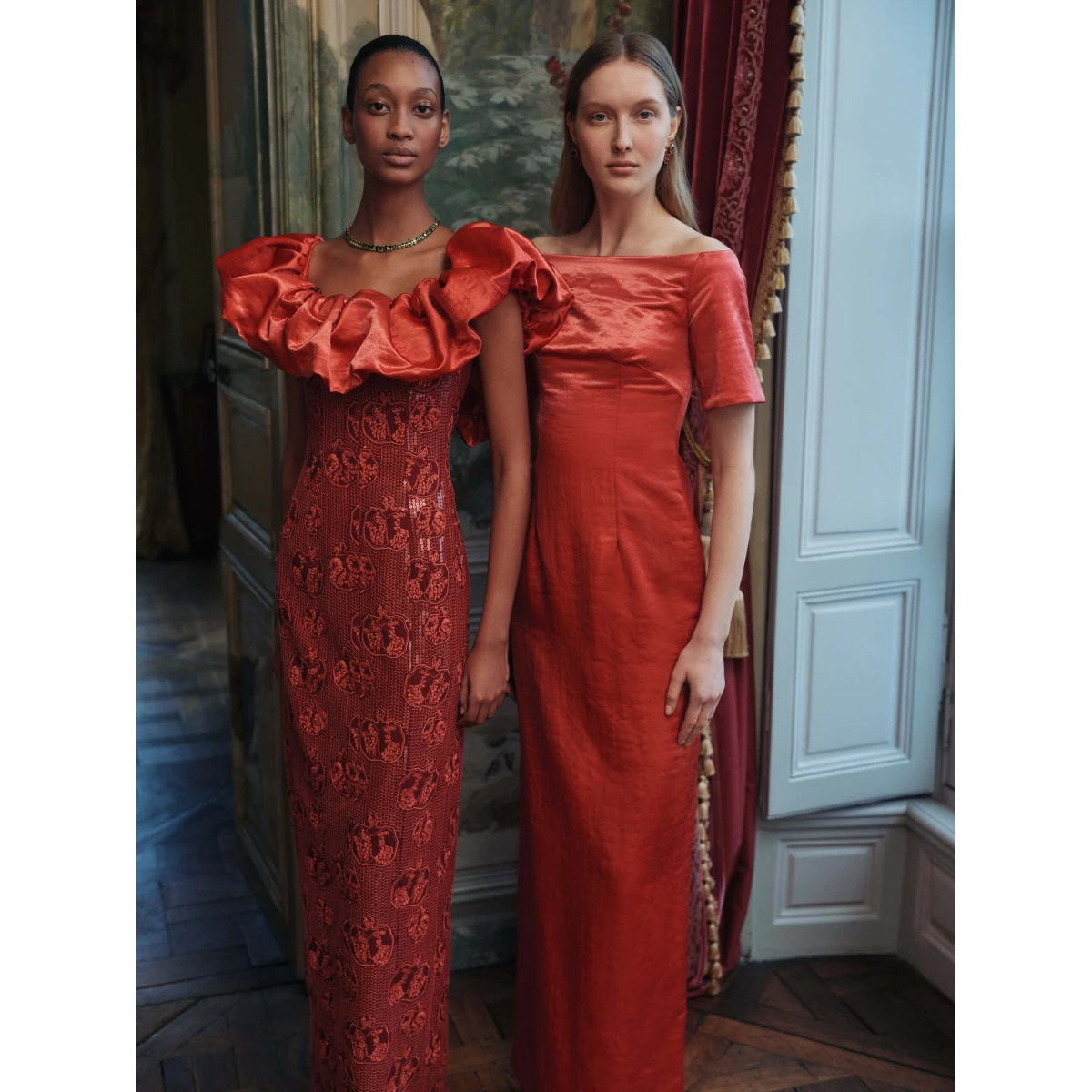 Markarian dress with romantic neckline and structured silhouette