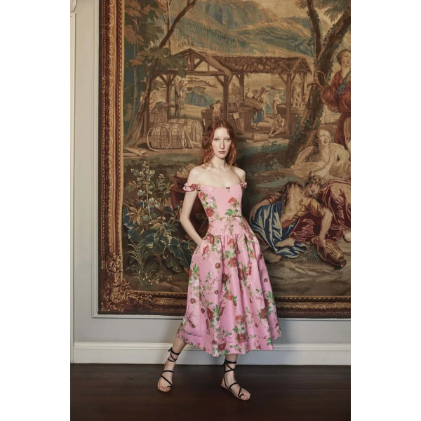 Markarian Giorgia Pink Floral Ikat Midi Dress, view 2