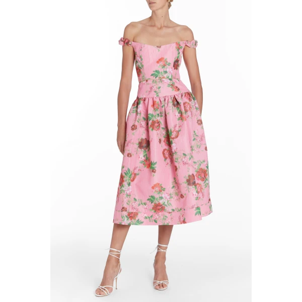 Markarian Giorgia Pink Floral Ikat Midi Dress, view 3