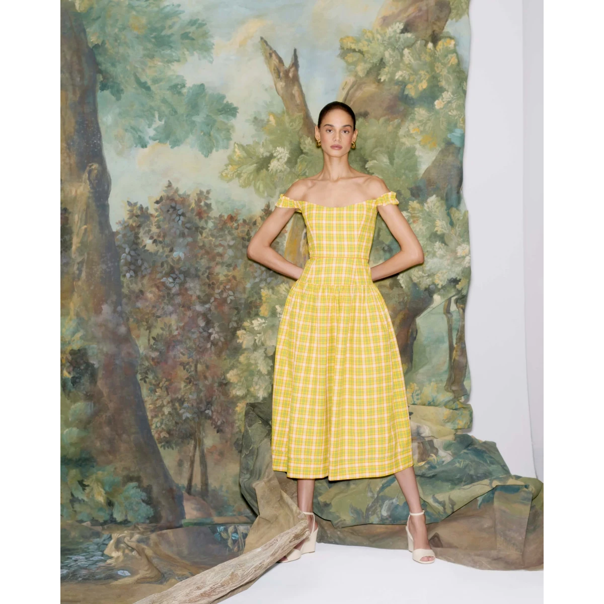 Markarian dress with romantic neckline and structured silhouette