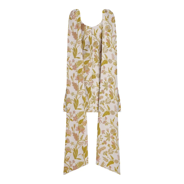 Markarian dress with romantic neckline and structured silhouette
