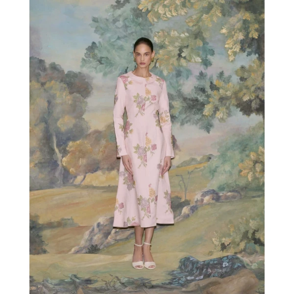 Markarian Gretel Cross Stitch Linen Midi Dress, view 2