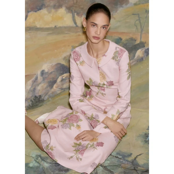 Markarian Gretel Cross Stitch Linen Midi Dress, view 4
