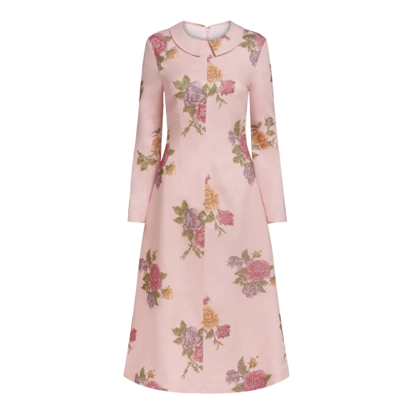 Markarian Gretel Cross Stitch Linen Midi Dress