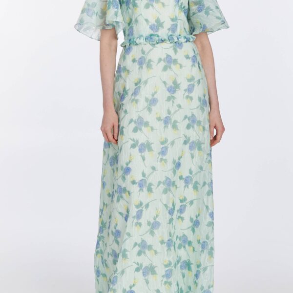 Markarian dresses with romantic neckline and structured silhouette