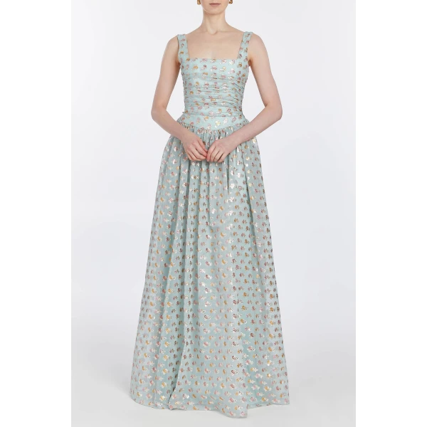 Markarian dresses with romantic neckline and structured silhouette