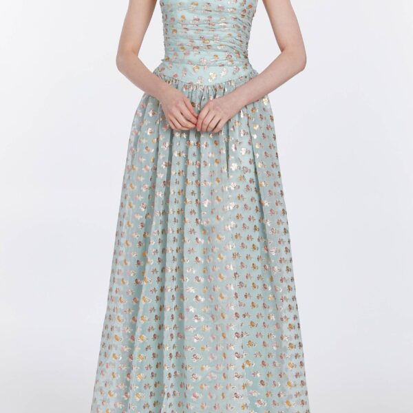 Markarian dresses with romantic neckline and structured silhouette